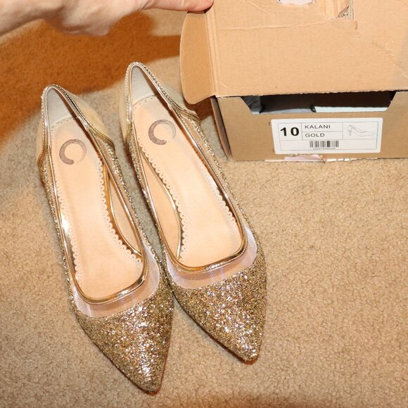 Journee Collection Shoes - Journee Collection Gold Sparkle Heels, Sz 10M, Gold
